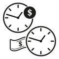 Clock money icon. Dollar time vector. Financial concept. Simple black design. Royalty Free Stock Photo