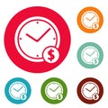 Clock money icons circle set vector Royalty Free Stock Photo