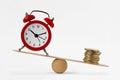 Clock and money on scales - Imbalance between time and money, time and money concept