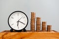 Clock and money, time work concept and money with time value Royalty Free Stock Photo