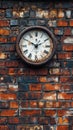 Clock mounted on a rustic brick wall showing the passage of time during daylight hours Royalty Free Stock Photo