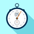 Stopwatch icon in flat style, round timer on color background. Sport clock. Chronometer. Time tool. Vector design element for you Royalty Free Stock Photo