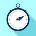 Stopwatch icon in flat style, round timer on color background. Sport clock. Chronometer. Time tool. Vector design element for you Royalty Free Stock Photo