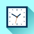 Clock icon in flat style, square timer on blue background. Business watch. Vector design element for you project Royalty Free Stock Photo