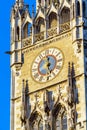 Clock of The New Town Hall Neues Rathaus, Munich, Germany Royalty Free Stock Photo