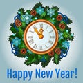 Clock with new year decorations