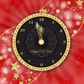Clock for new year over snowflake background