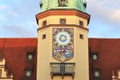Tower clock at the Old Town Hall in Leipzig Royalty Free Stock Photo