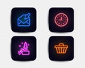 Clock, Open mail and Innovation icons. Shop cart sign. Time or watch, View e-mail, Crowdfunding. Web buying. Vector Royalty Free Stock Photo