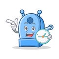 With clock pencil sharpener character cartoon