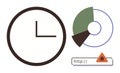 Clock, Pie Chart, and URL with Warning Icon Highlighting Time, Data Analysis, and Cybersecurity Risks Royalty Free Stock Photo