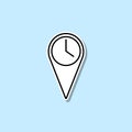 Clock in pin sticker icon. Simple thin line, outline vector of web icons for ui and ux, website or mobile application Royalty Free Stock Photo