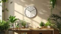 Clock and Plants Modern Interior Decor. Royalty Free Stock Photo