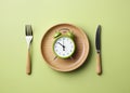 Clock on a plate. Eating within specific time frame. Weight management and healthy diet. Generative Ai