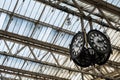 Clock in railway station departure hall.