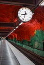 Clock on the railway, underground subway station, Stockholm Royalty Free Stock Photo