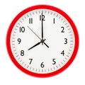 Clock with red round frame on white isolated background shows 820 hours 00 minutes_