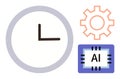 Time, Technology, and Artificial Intelligence Concept with Clock, Gear, and AI Chip Royalty Free Stock Photo