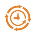 Clock, restoration, history, time icon. Orange color vector