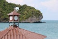 Clock on the roof of lifeguard tower on the beach Royalty Free Stock Photo