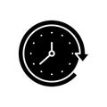 Clock rotation black icon, concept illustration, vector flat symbol, glyph sign.