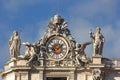 Clock with sculptures at Saint Peter basilica in Vatican Royalty Free Stock Photo