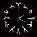 Clock Sex Positionon on black background. Kama Sutra Sex Poses. Yoga time to sex. Vector illustration