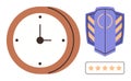 Clock, Shield, and Star Rating Representing Time Management, Security, and Quality Assurance Royalty Free Stock Photo
