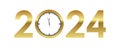 clock shortly before 2024 new year gold typography isolated Royalty Free Stock Photo