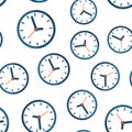 Clock sign icon seamless pattern background. Time management vector illustration on white isolated background. Timer business Royalty Free Stock Photo