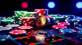 Clock sitting on top of pile of poker chips on table. Generative AI Royalty Free Stock Photo