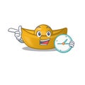 With clock smiling chinese ingot cartoon character style Royalty Free Stock Photo