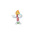 With clock smiling red stripes candle cartoon mascot style