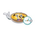 With clock spanish paella cooked in cartoon skillet