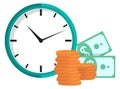 Clock with Coins and Dollars, Time is Money Vector