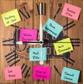 Clock with posted sticky notes all over it as a sign of busy schedule Royalty Free Stock Photo