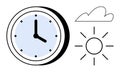 Clock with Sun and Cloud Representing Time and Weather Concepts in Minimal Design Royalty Free Stock Photo
