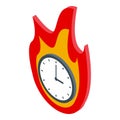 Clock surrounded by flames showing time running out isometrically Royalty Free Stock Photo
