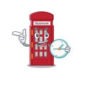 With clock telephone booth on the roadside character