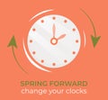 Clock with text Spring Forward. Vector simple illustration to change hand Royalty Free Stock Photo