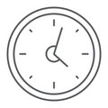 Clock thin line icon, hour and time, wall watch sign, vector graphics, a linear pattern on a white background. Royalty Free Stock Photo