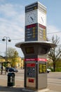 Clock and ticket dispenser at the central station in Karlskrona, Sweden.