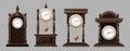 Clock time antique vintage ancient classic old traditional retro. Set of antique old realistic clocks design in detail Royalty Free Stock Photo