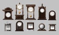 Clock time antique vintage ancient classic old traditional retro. Set of antique old realistic clocks design in detail