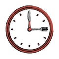 Clock time dinner restaurant fork and knife drawing Royalty Free Stock Photo