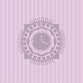 Clock, time icon inside pink emblem. Retro. Amazing desing
