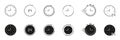 Clock And Time Management Icon Set. Timekeeping, 24-Hour Cycle, And Speed Tracking Outline And Silhouette Symbol Royalty Free Stock Photo
