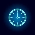 clock, time outline icon in neon style. elements of education illustration line icon. signs, symbols can be used for web, logo, Royalty Free Stock Photo