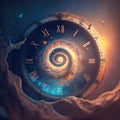 Clock time running out spinning fast in cosmos Generative AI Illustration Royalty Free Stock Photo