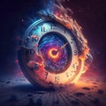 Clock time running out spinning fast in cosmos illustration Generative AI Royalty Free Stock Photo